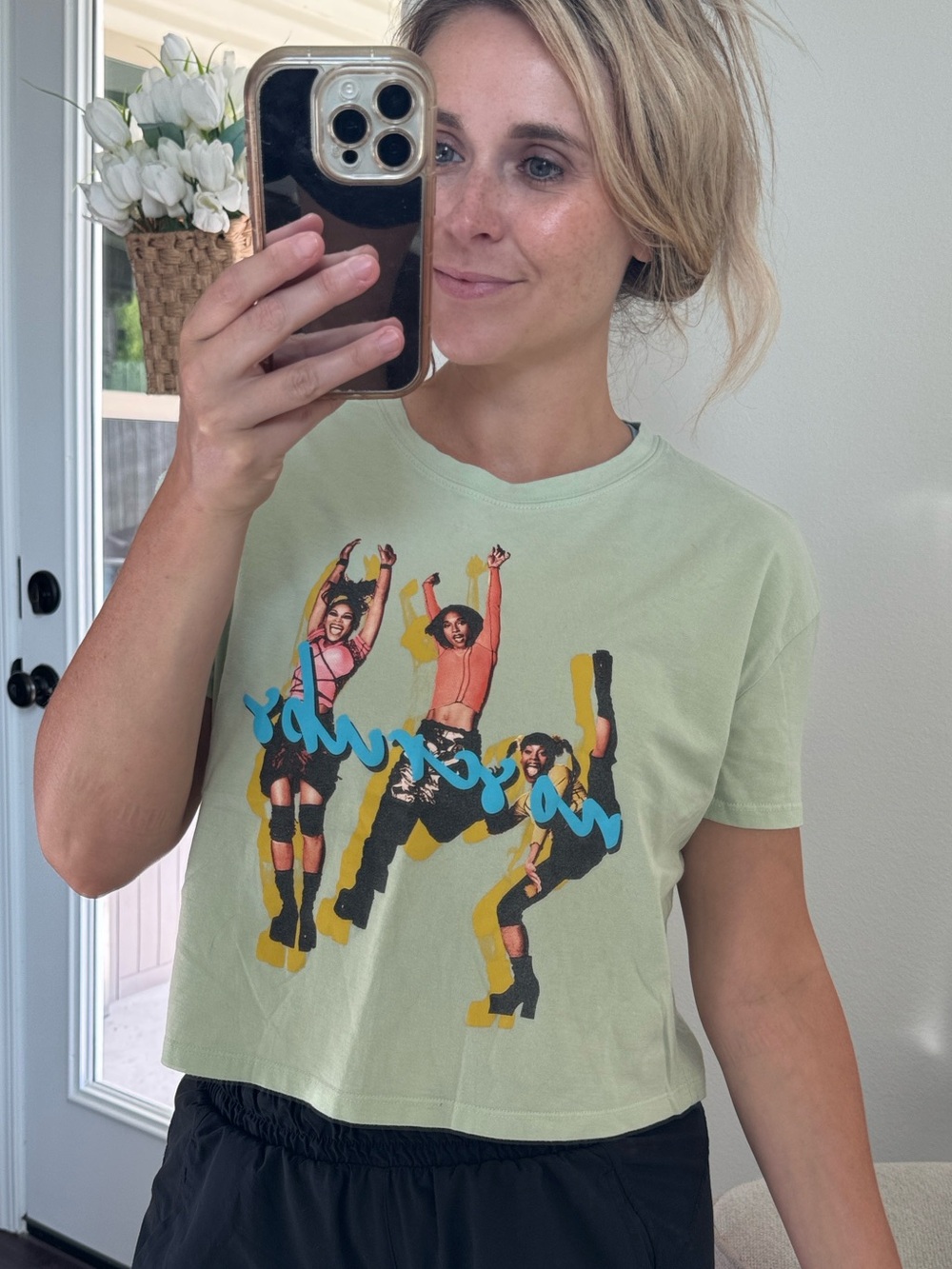 Y2K 90s theme No Scrubs TLC band Graphic TShirt Tee - Light Mint